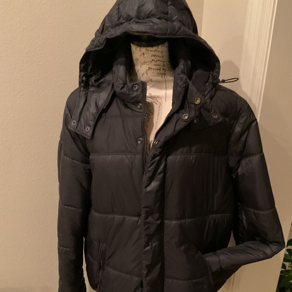 American Eagle Men’s Black Hooded Pocket Polyester/Nylon Coat - Tall XL